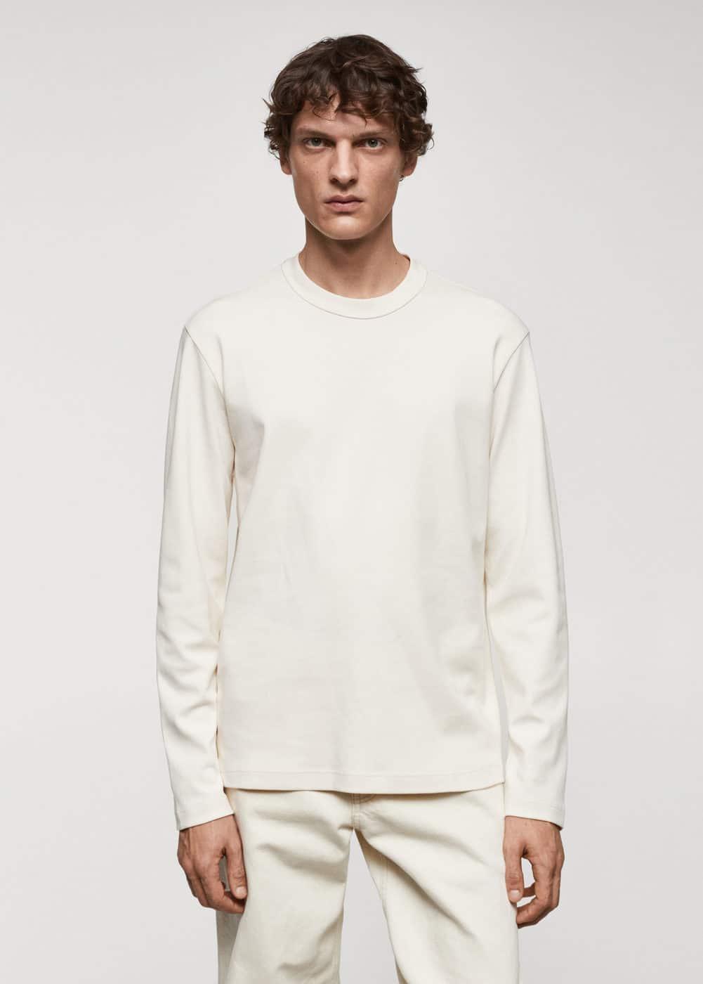 MANGO MAN - 100% cotton long-sleeved t-shirt off whiteMen Product Image