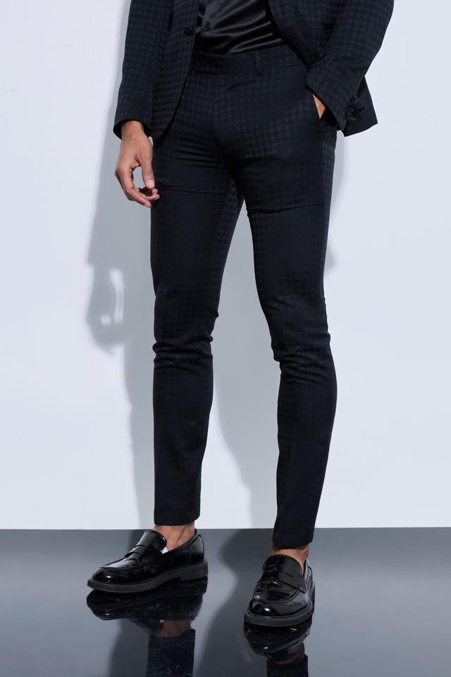 Skinny Tonal Houndstooth Pants | boohooMAN USA Product Image