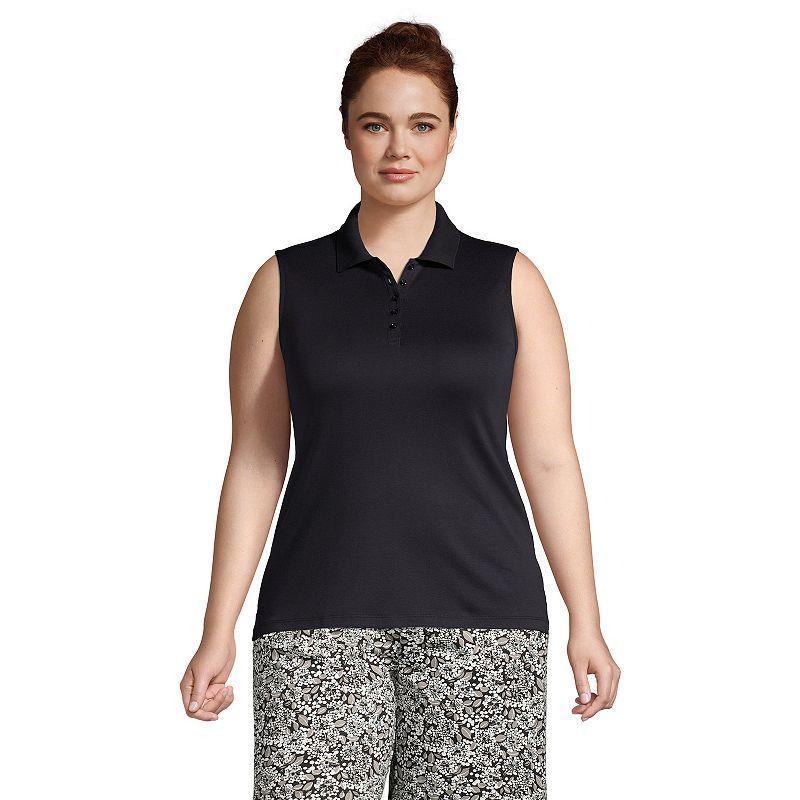 Plus Size Lands End Sleeveless Supima Cotton Polo Top, Womens White Product Image