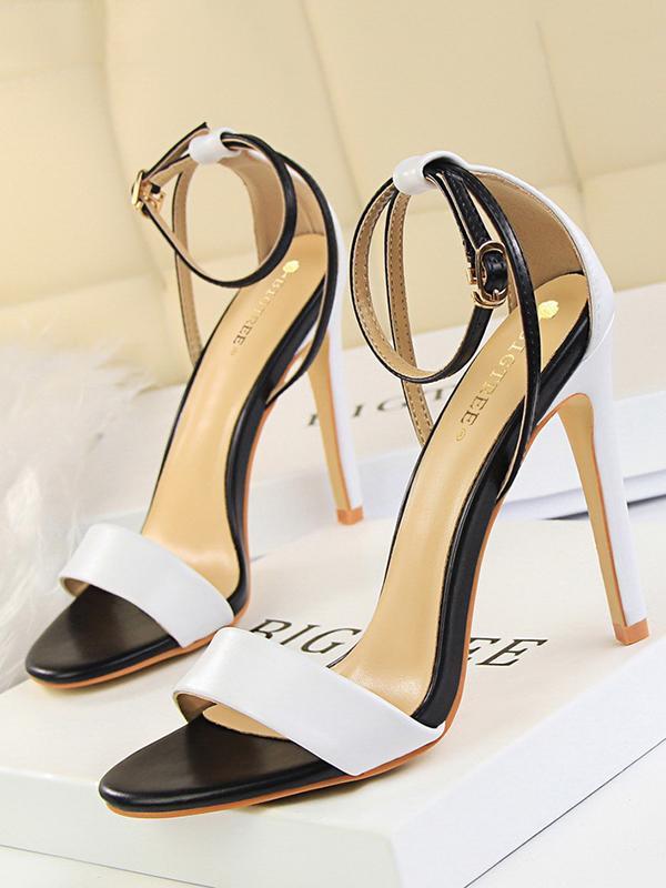 Belt Buckle Open Toe Shiny Split-Joint Pumps Sandals Sandals Product Image