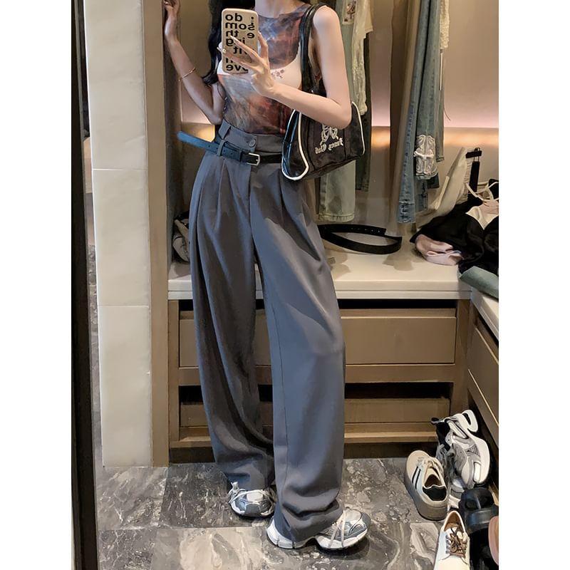 High Rise Plain Wide Leg Dress Pants Product Image