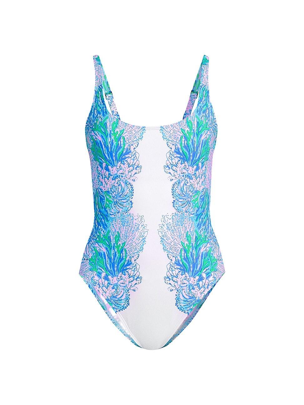 Lilly Pulitzer Brin Scoop Neck One Piece (Las Olas Aqua Strong Current Sea Engineered One Piece) Women's Swimsuits One Piece Product Image