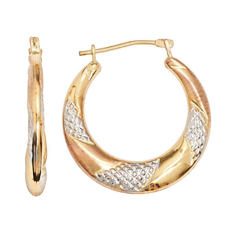 14k Gold-Bonded Sterling Silver Tri-Tone Twist Hoop Earrings, Womens, White Product Image