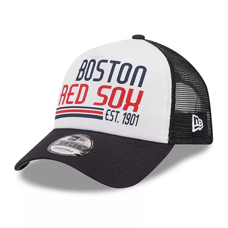 Mens New Era /Navy Boston Red Sox Stacked A-Frame Trucker 9FORTY Adjustable Hat Product Image