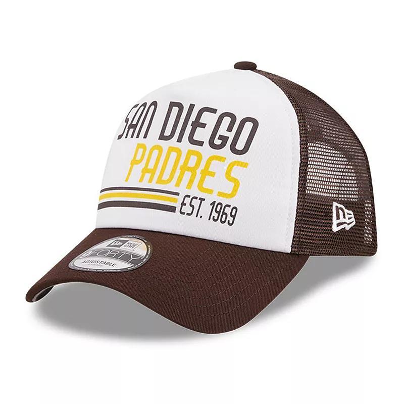 Mens New Era White San Diego Padres Stacked A-Frame Trucker 9FORTY Adjustable Hat - White Product Image