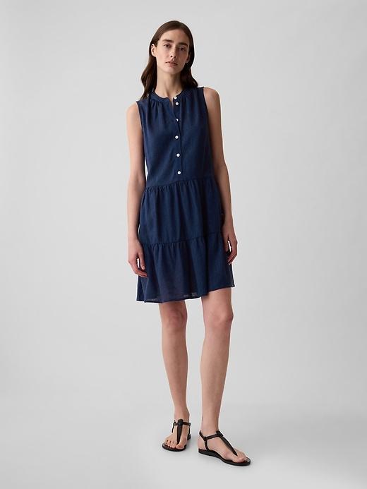 Linen-Blend Eyelet Mini Shirtdress Product Image