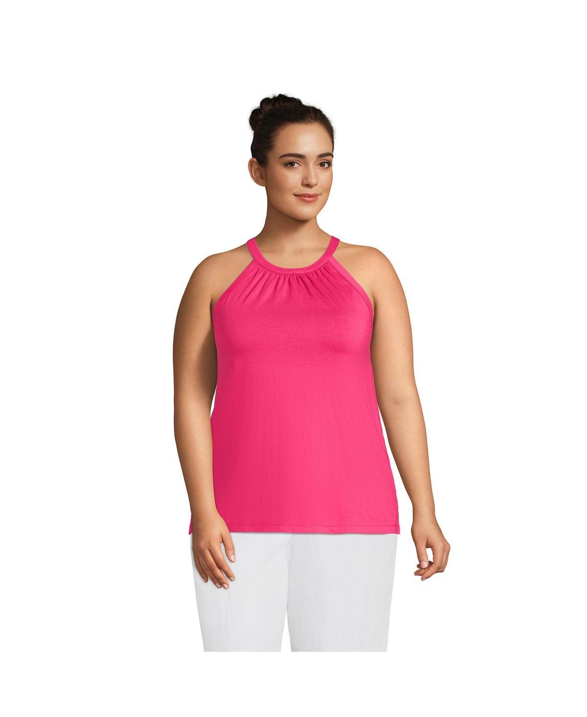 Plus Size Lands End Lightweight Jersey Halter Neck Tank, Womens White Product Image