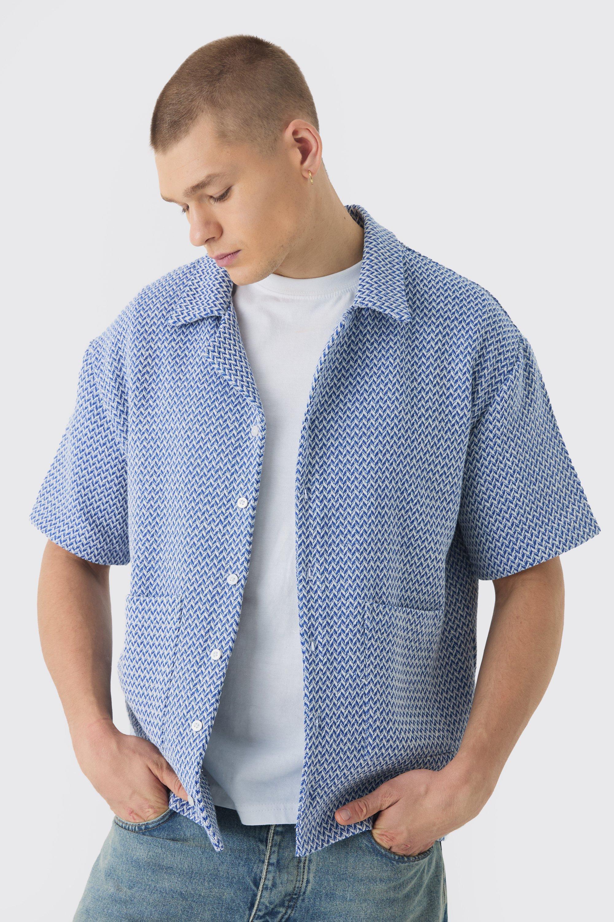 Oversized Herringbone Texture Shirt | boohooMAN USA Product Image