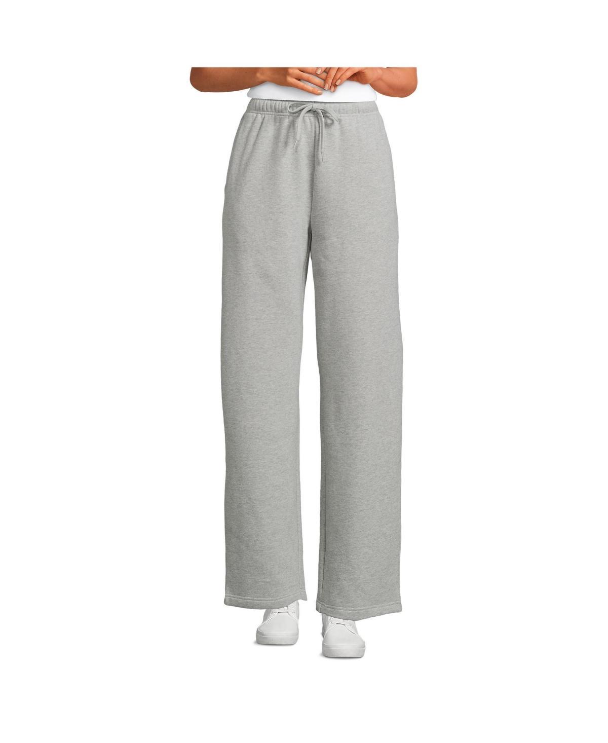 Petite Lands End Fleece High-Rise Relaxed Straight Leg Pants, Womens Product Image