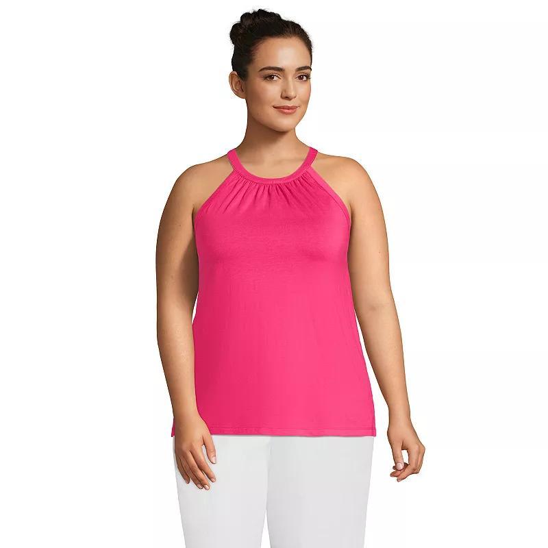 Plus Size Lands End Lightweight Jersey Halter Neck Tank, Womens White Product Image