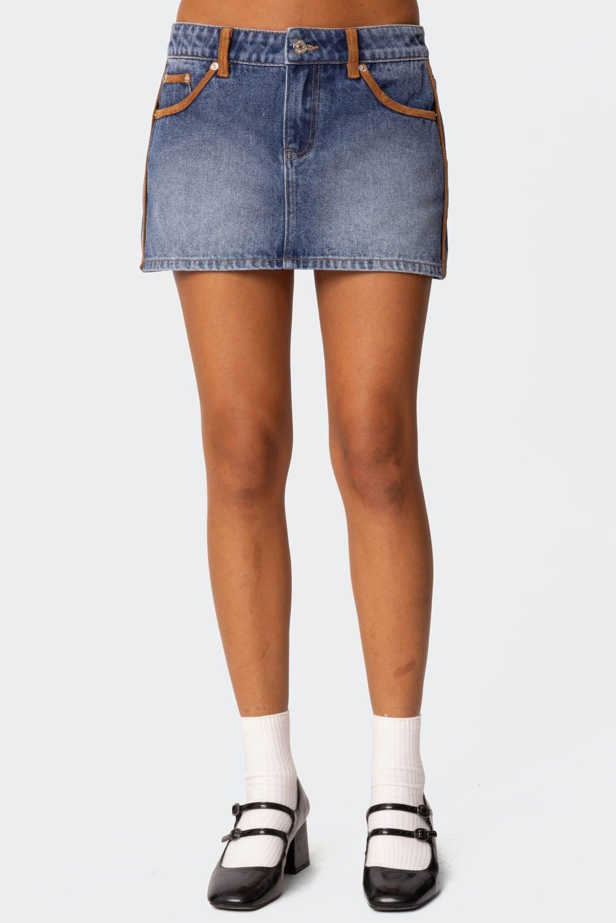 Vera Suede Trim Denim Mini Skirt product image