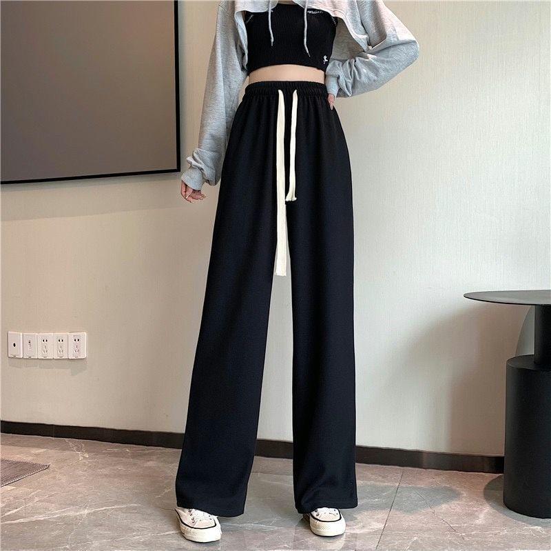 Drawstring Waist Plain Wide Leg Pants Product Image