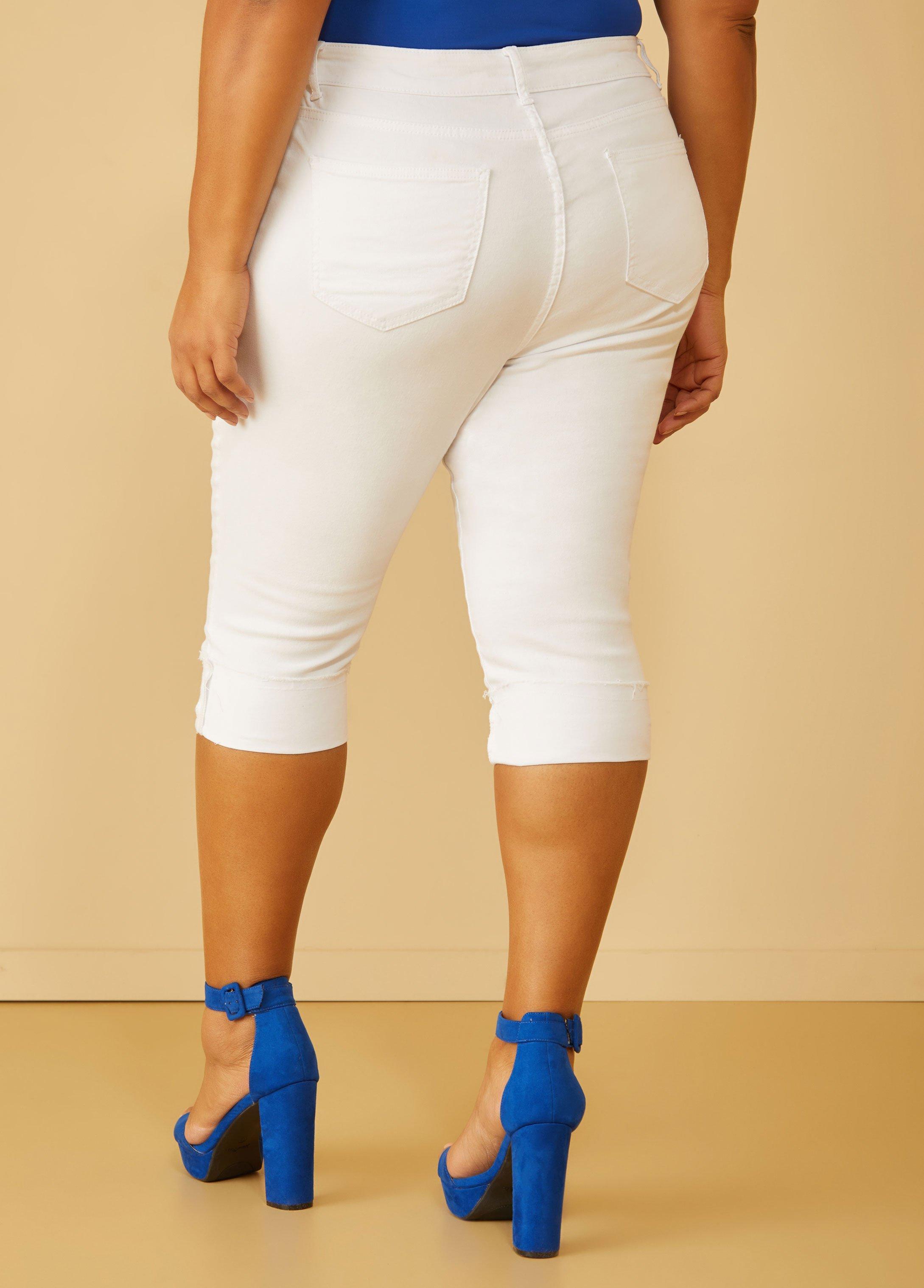 Cuffed Stretch Denim Capris Product Image