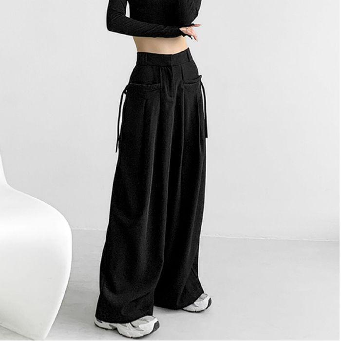 High Waist Plain Loose-Fit Wide-Leg Dress Pants Product Image