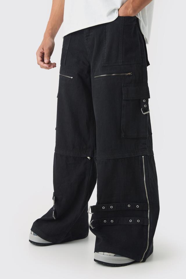 Extreme Baggy Silver Hardware Cargo Jeans | boohooMAN USA Product Image