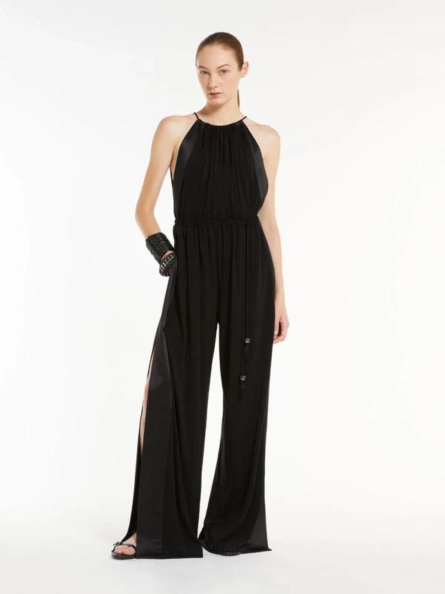 Ubi Silk Satin-trimmed Jersey Jumpsuit In Black Product Image