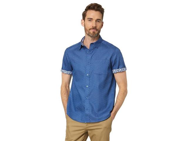 Johnston & Murphy Short Sleeve Linked Flower Textured Printed Shirt Men's Clothing Product Image