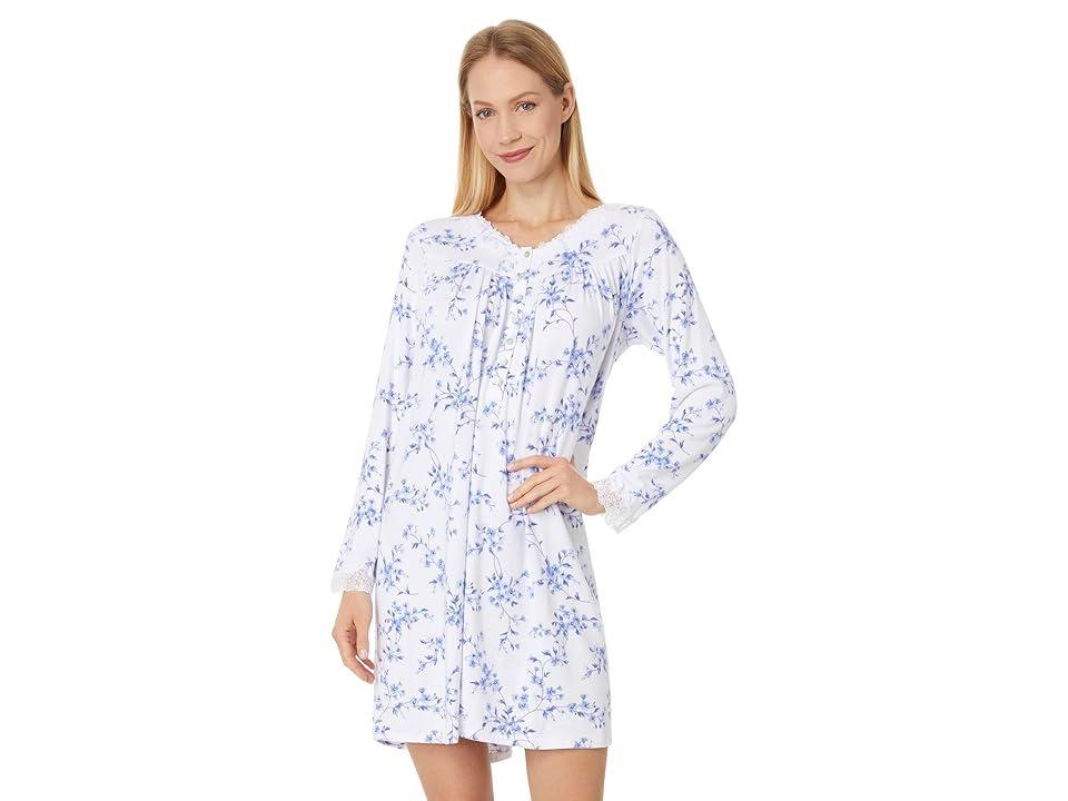 Eileen West Long Sleeve Sweaterknit Gown (White Ground Floral) Women's Pajama Product Image