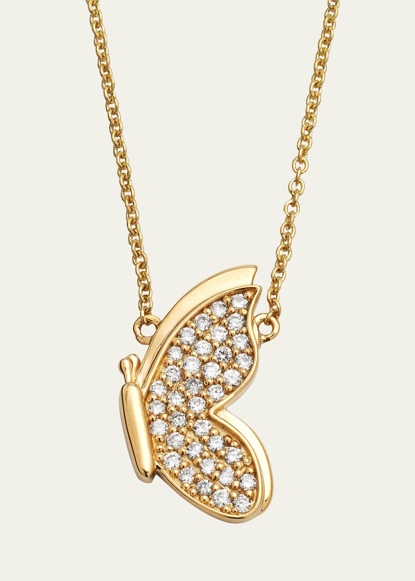 Womens 14K Yellow Gold & Diamond Small Butterfly Pendant Necklace Product Image