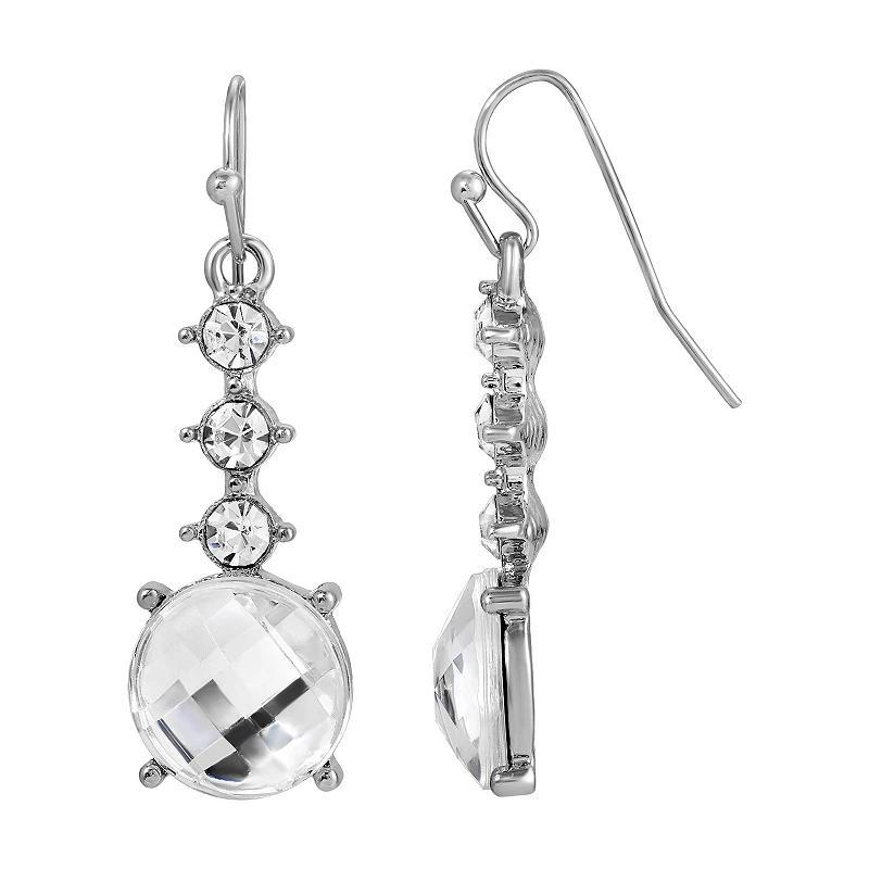 1928 Round Faceted Linear Drop Crystal Earrings, Womens, White Product Image