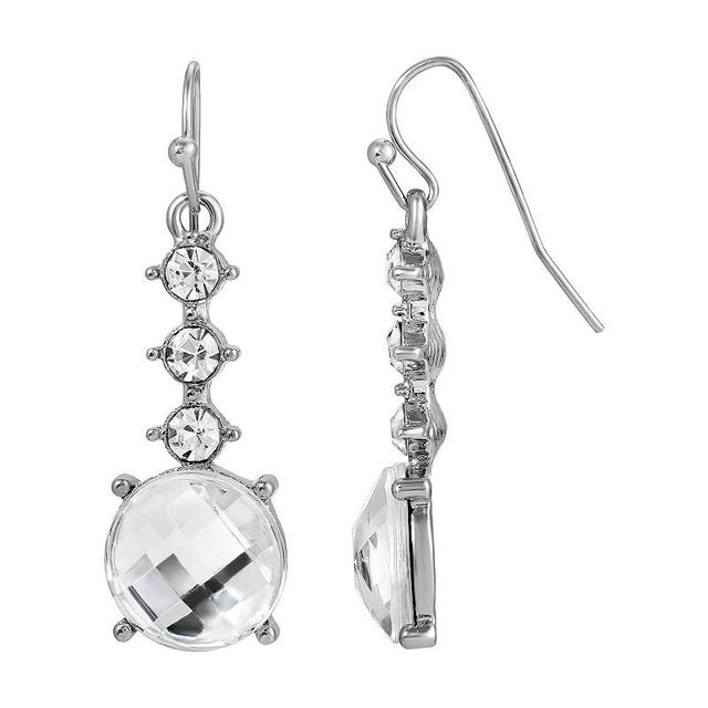 1928 Silver Tone Crystal Round Drop Earrings, One Size , White Product Image