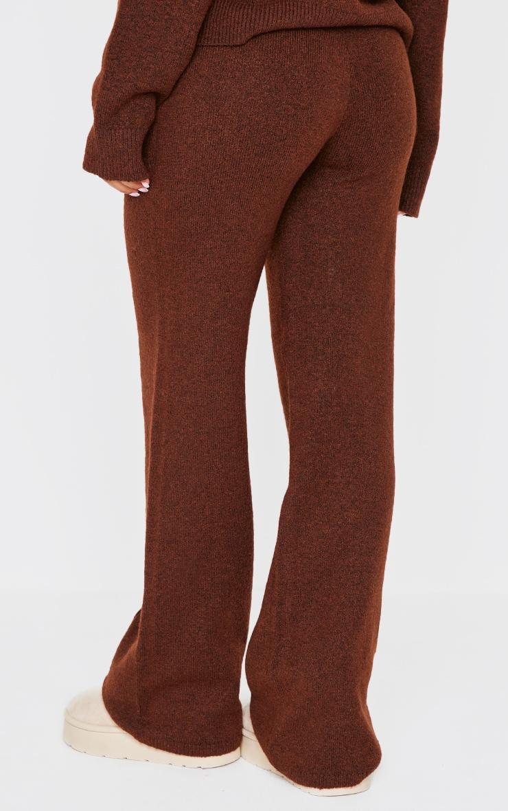 Petite Chocolate Knitted Seam Detail Wide Leg Pants Product Image