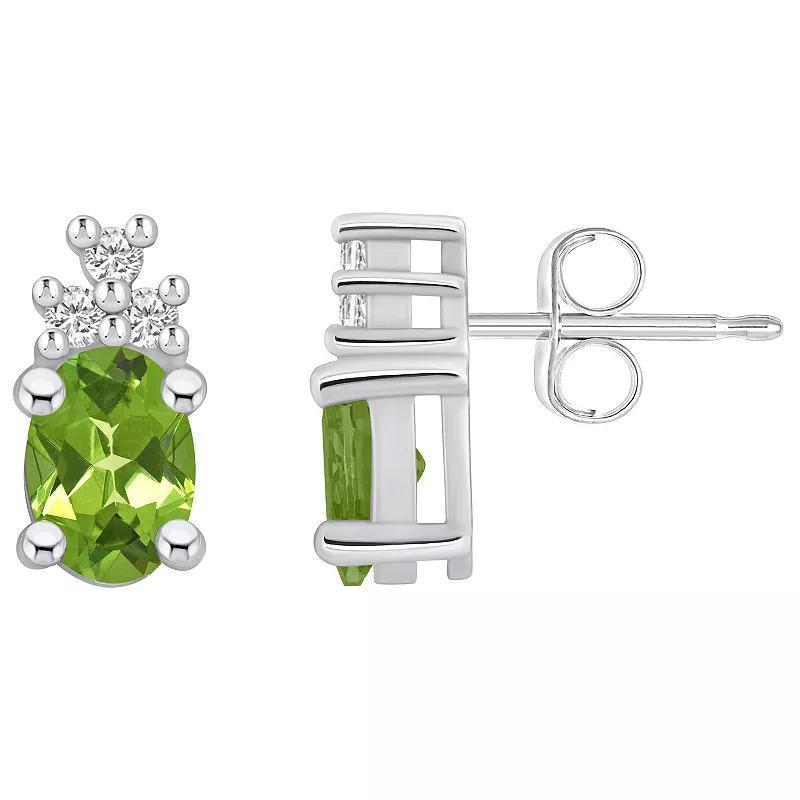 Alyson Layne 14k White Gold Oval Peridot & 1/7 Carat T.W. Diamond Earrings, Womens, Green Product Image