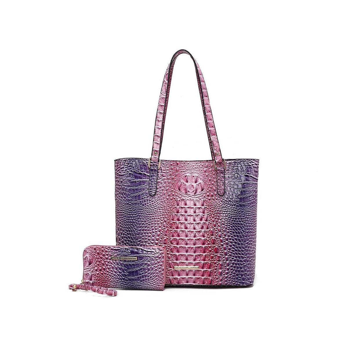 Mkf Collection Piper Gradient Rainbow Faux Crocodile-Embossed Women s Tote Bag with Matching Wallet by Mia K Product Image