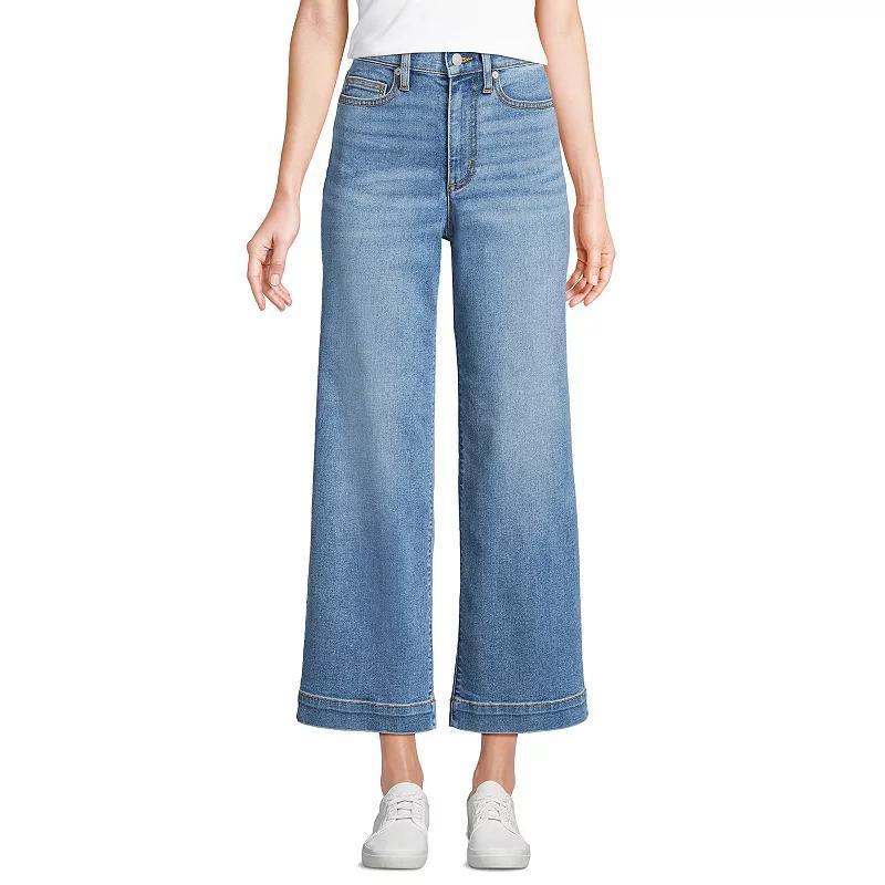 Womens Lands End Recover Denim High Rise Wide Leg Crop Jeans Product Image