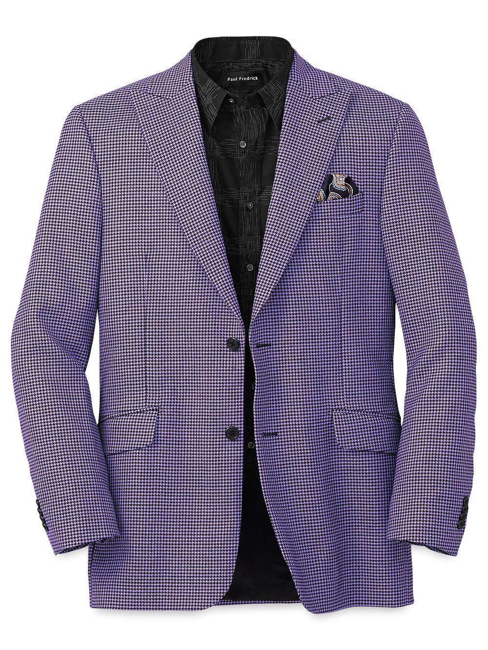 Wool Houndstooth Single Breasted Peak Lapel Sport Coat - Purple Product Image