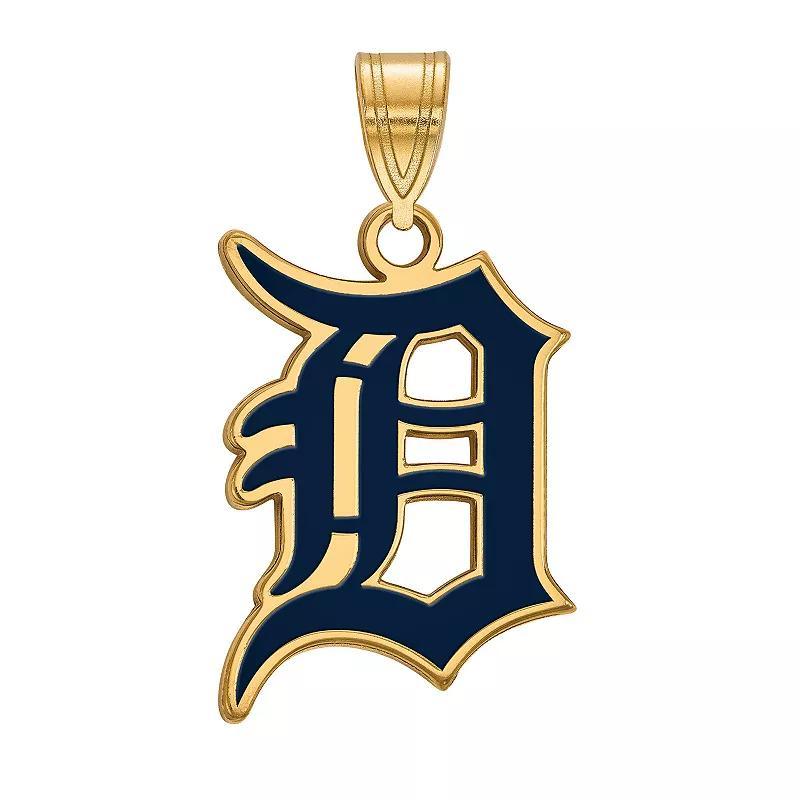 LogoArt Sterling Silver 14k Gold-Plated Detroit Tigers Large Blue Enameled Pendant, Womens Product Image