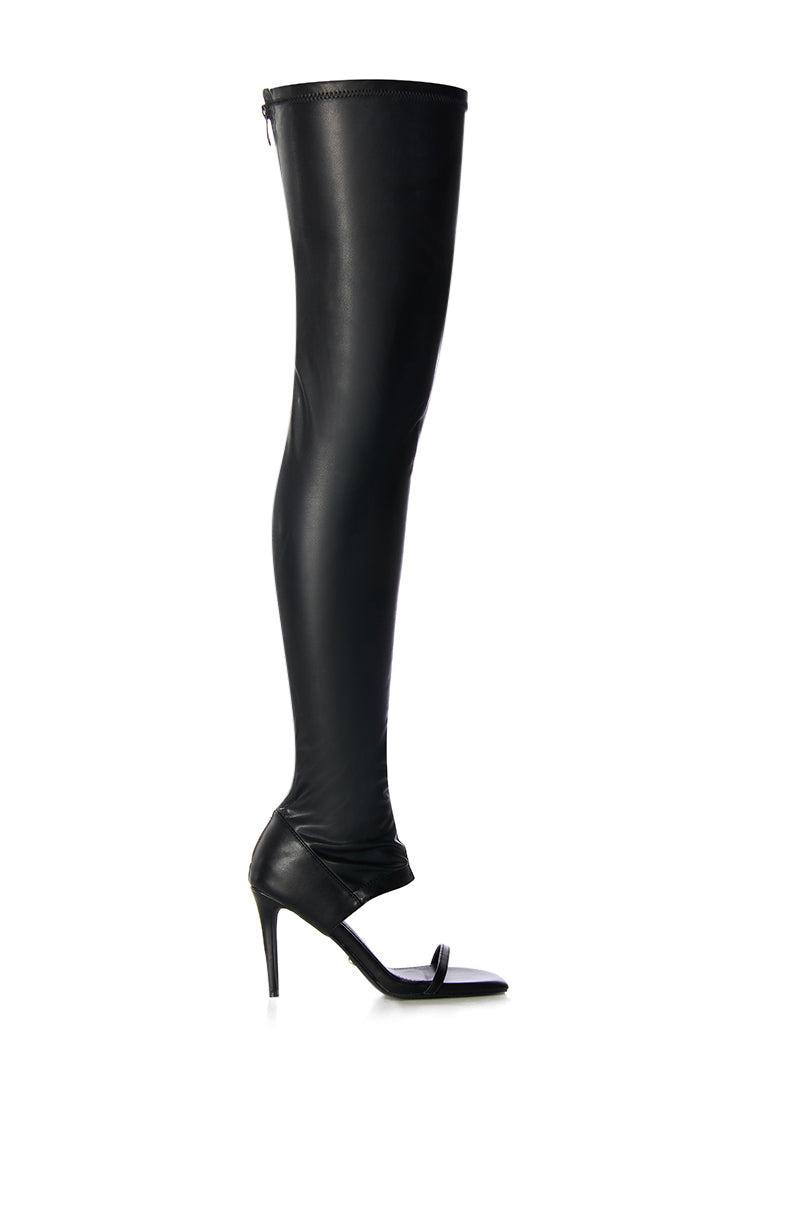 AZALEA WANG ALISHA OPEN TOE THIGH HIGH SANDAL BOOT IN BLACK Product Image