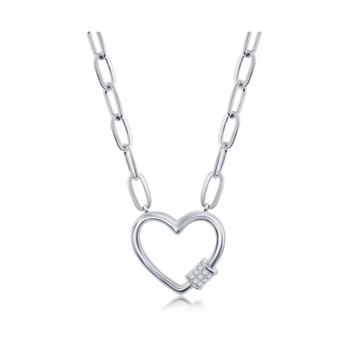 Sterling Silver Gold or Rose Gold Plated over sterling silver Cz Heart Carabineer Paperclip Necklace Product Image