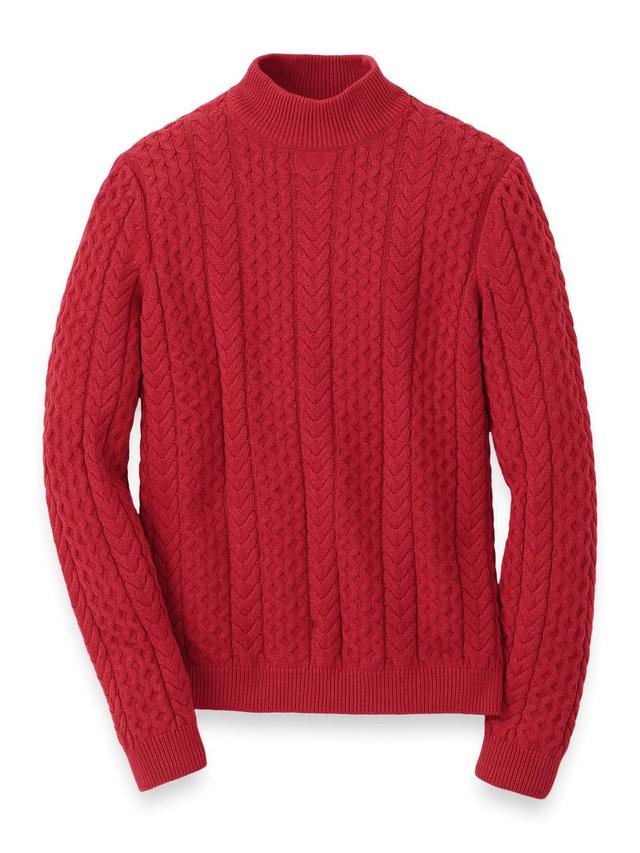 Cotton Cable Mock Neck Sweater - Red Product Image