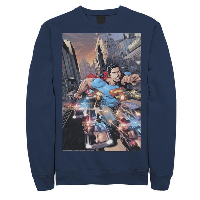 Mens DC Comics Superman Flashing Lights Poster Sweatshirt Product Image