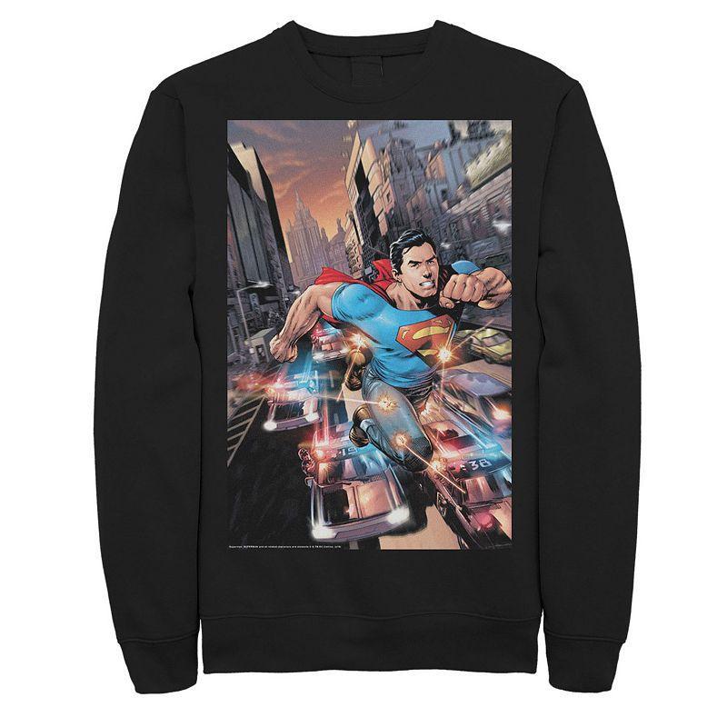 Mens DC Comics Superman Flashing Lights Poster Sweatshirt Product Image