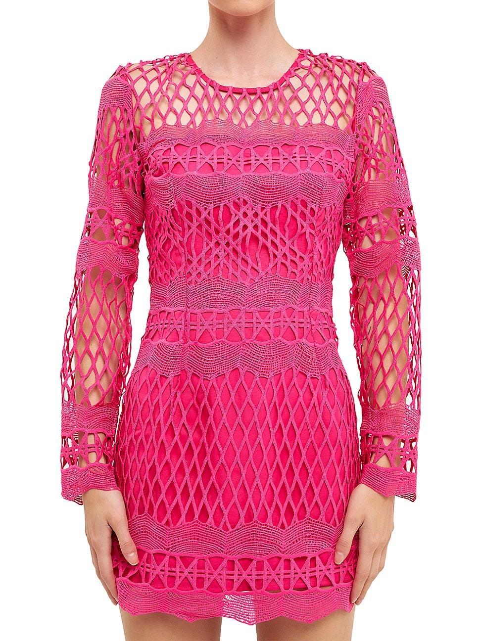 Womens Long Sleeve Crochet Mini Dress Product Image