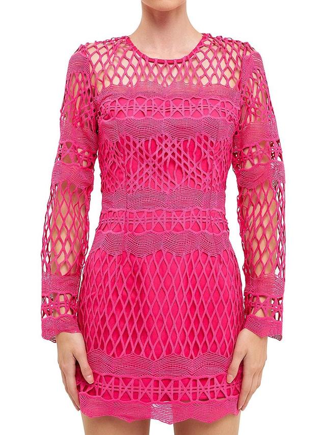 Womens Long Sleeve Crochet Mini Dress Product Image