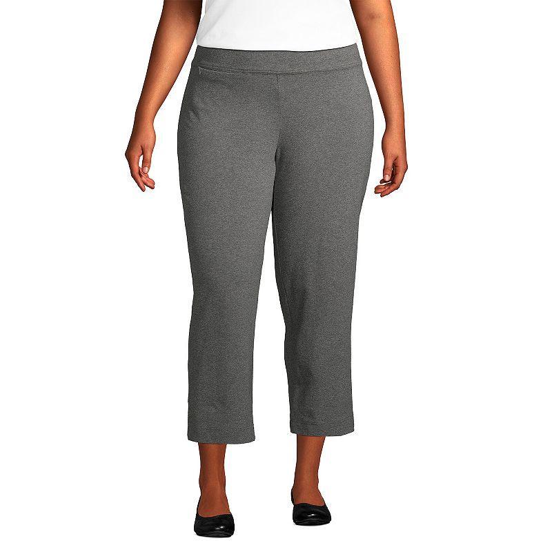 Plus Size Lands End Starfish Mid-Rise Elastic-Waist Pull-On Crop Pants, Womens Gray Grey Product Image