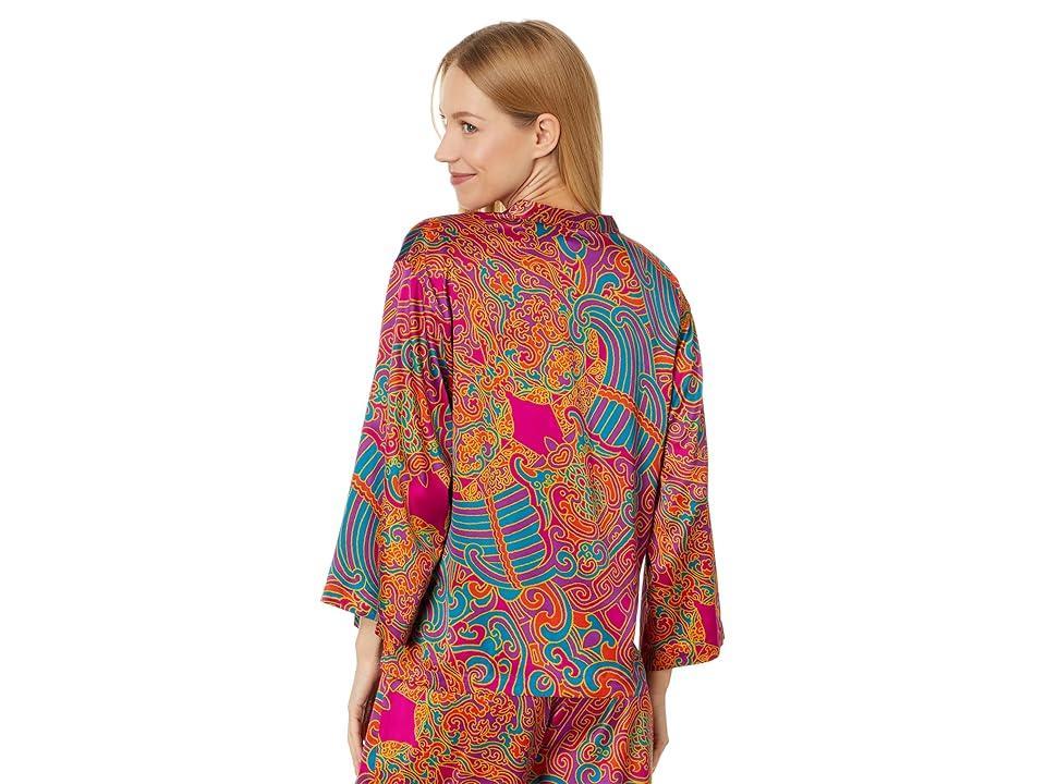 N by Natori Kaleidoscope Satin Mandarin Pajama Pant Set (Fuchsia) Women's Pajama Sets Product Image