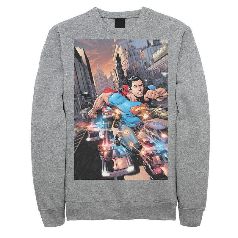 Mens DC Comics Superman Flashing Lights Poster Sweatshirt Blue Product Image