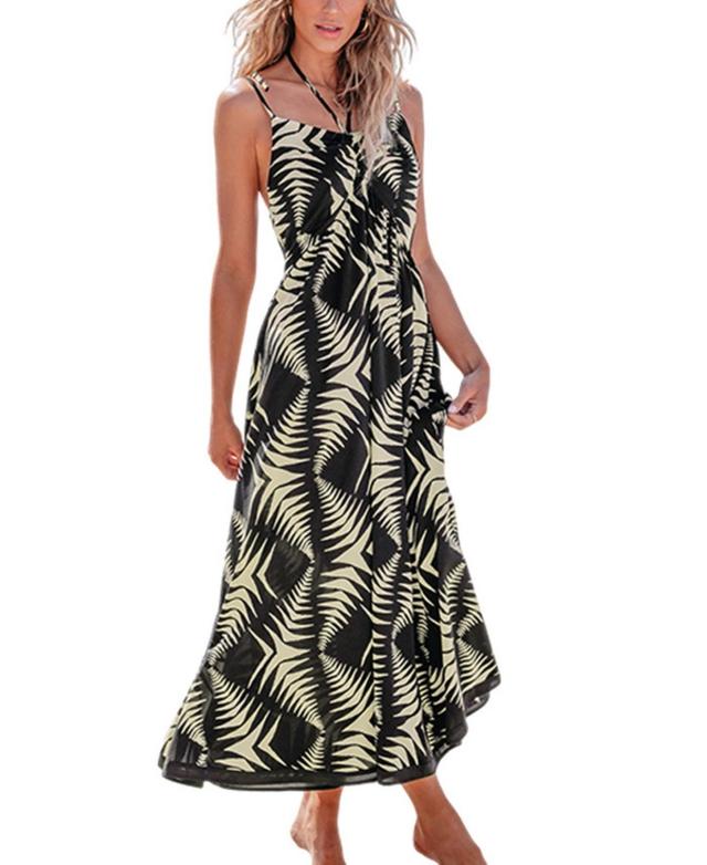 Cupshe Womens Geo Halter Neck Maxi Beach Dress Product Image