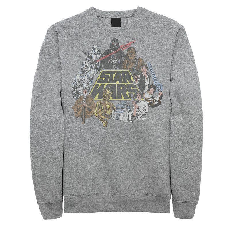 Mens Star Wars Classic Characters Cast Line Art Fleece Pullover Athletic Grey Product Image