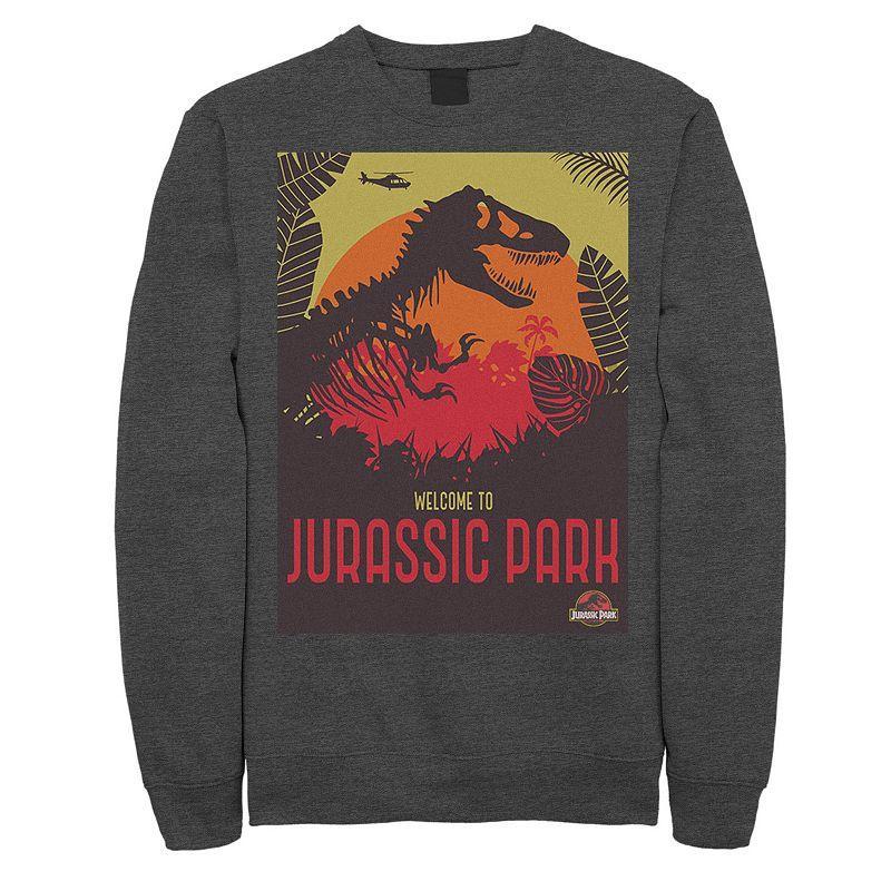 Mens Jurassic Park Welcome T-Rex Sunset Sweatshirt Grey Heather Product Image