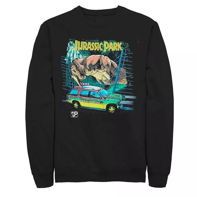 Mens Jurassic Park Vintage Safari Drive Scene Graphic Fleece Pullover Product Image