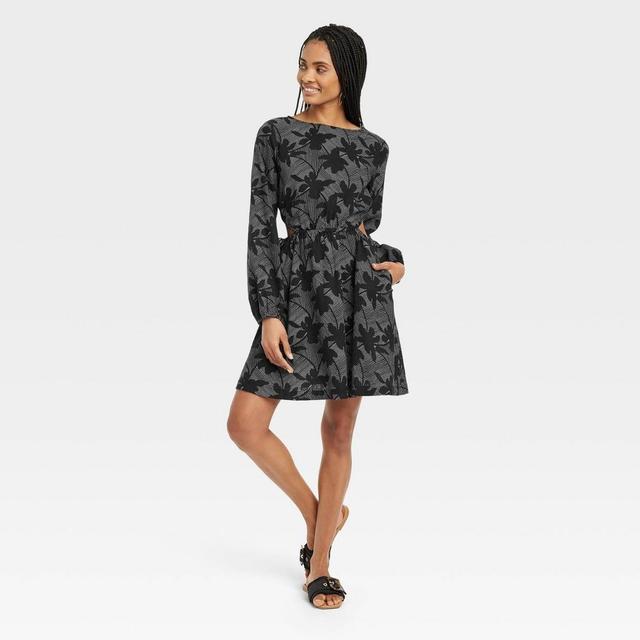 Womens Balloon Long Sleeve Mini A-Line Dress - Universal Thread Black Floral XS Product Image