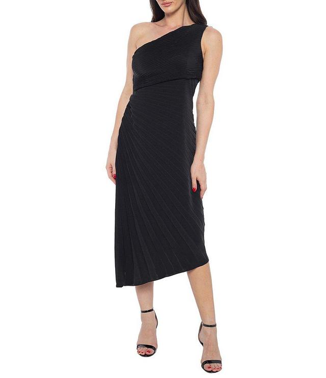 Marina One Shoulder Neck Sleeveless Pleated A-Line Dress Product Image