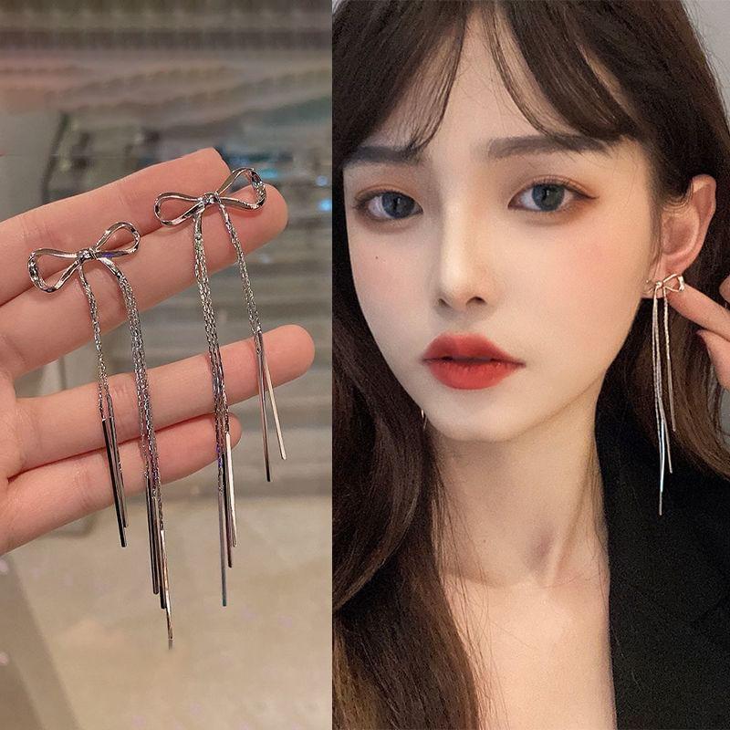 Bow Chain Drop Earrings Product Image