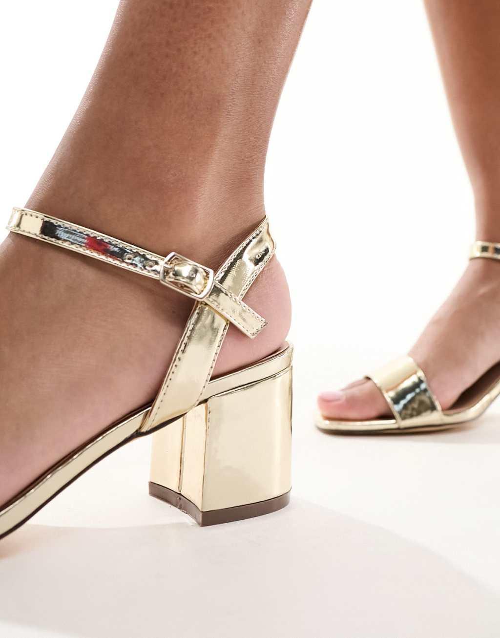 London Rebel wide fit block heel sandals in gold Product Image