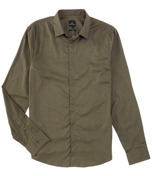 Armani Exchange Slim Fit Diagonal Grid Print Long Sleeve Woven Shirt Product Image